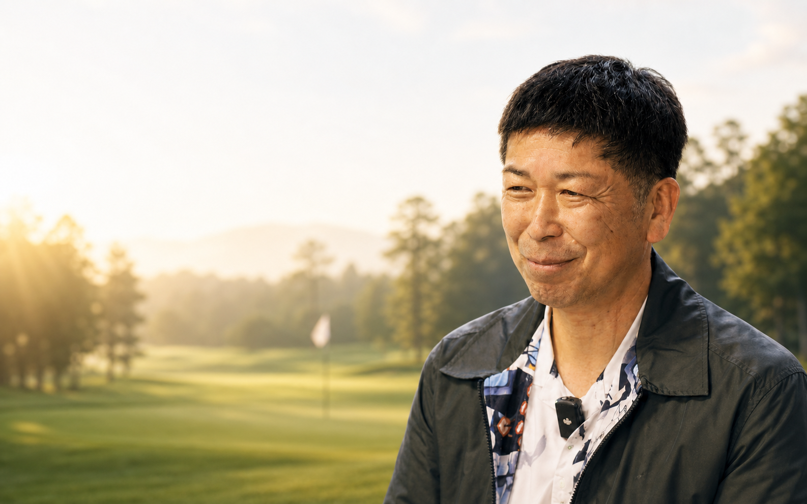 ゴルフ場を背景にほほえむTec-Golf代表